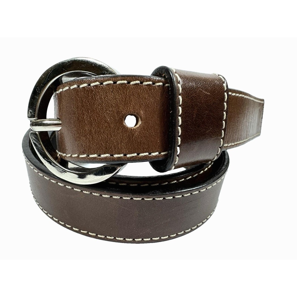 Via Spiga Belt Brown Italian Leather Womens M 32/34 Basic Silver Buckle VS7384